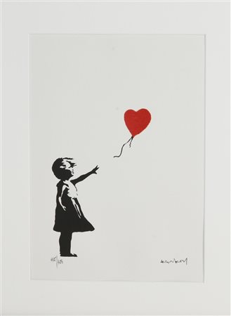 Da Banksy GIRL WITH A RED BALLOON eliografia su carta, cm 38x28,5; es....
