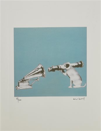 Da Banksy HIS MASTER'S VOICE eliografia su carta Arches, cm 38x28,5; es....