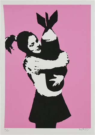 Da Banksy BOMB HUGGER litografia, cm 50x35; es. 31/60 firma, tiratura e...