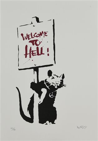 Da Banksy WELCOME TO HELL litografia, cm 50x35; es. 20/60 firma, tiratura e...