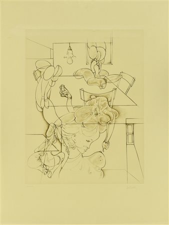 Hans Bellmer SENZA TITOLO acquaforte su carta, battuta cm 50x38, su foglio cm...
