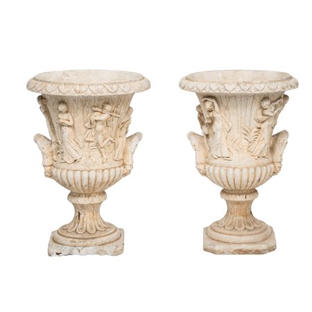 COPPIA DI VASI a cratere in graniglia