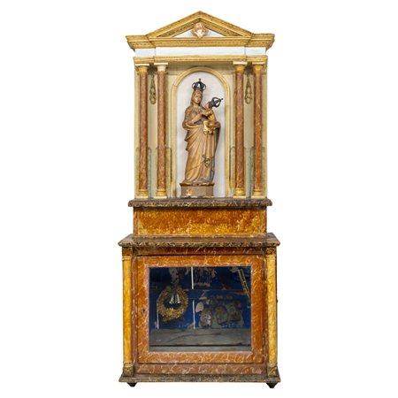 MANIFATTURA SICILIANA XIX SECOLO, Altare in legno e scultura