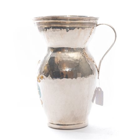 BROCCA in argento sbalzato e dipinto raffigurante "Pavone"