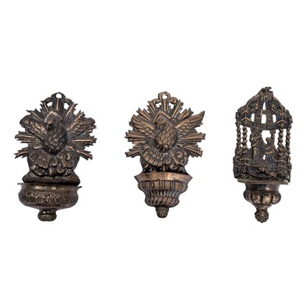 OFFICINE SICILIANE XIX/XX SECOLO, 3 acquasantiere in argento