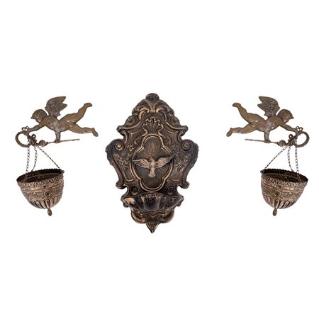 OFFICINE SICILIANE XX SECOLO, Tre acquasantiere in argento