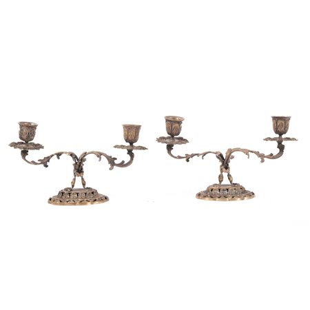 COPPIA PICCOLI CANDELABRI a due fiamme in argento