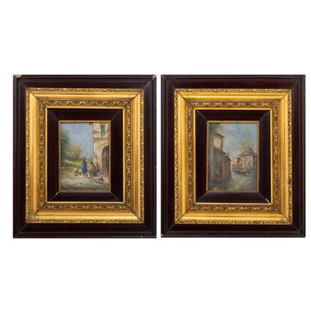 PITTORE DEI PRIMI DEL '900, Due oli su cartoncino