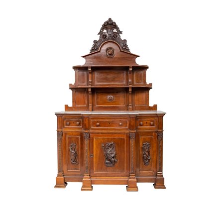 PIATTAIA a tre ante e tre cassetti in legno di noce