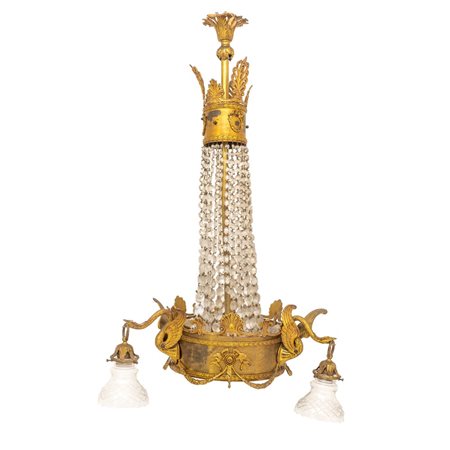 LAMPADARIO stile Impero a tre luci e quattro applique