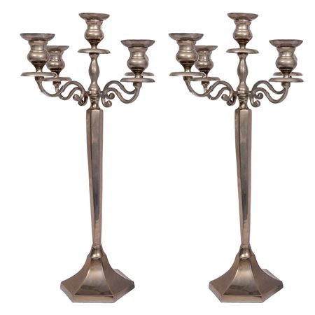 GRANDE COPPIA DI CANDELABRI a 5 fiamme in metallo argentato