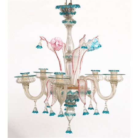 LAMPADARIO a cinque luci in vetro di Murano