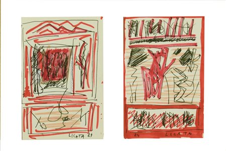 Riccardo Licata, (1929 - 2014) PAESAGGI ROSSI pennafeltro su carta, cm 13x9...