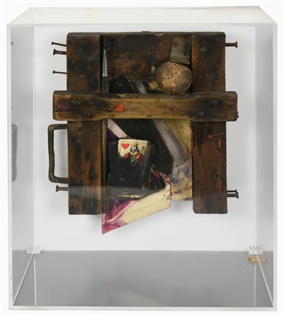Giovanni Sesia, (1955) COMPOSIZIONE assemblage entro teca in plexiglas, cm...