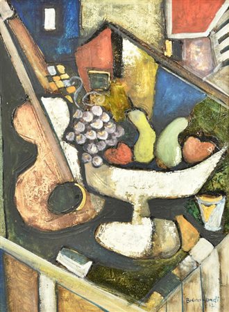 Bruno Landi, (1941) NATURA MORTA CON MANDOLINO olio su tela, cm 40x30 firma e...