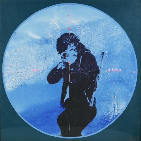 Fernando De Filippi, (1940) PER DIFESA acrilico su tela, cm 60x60 titolo sul...