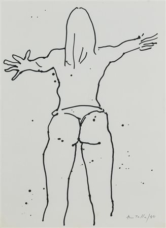 Mimmo Rotella, (1918 - 2006) FIGURA DI SPALLE pennarello su carta, cm 40x30...