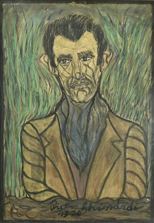 Pietro Ghizzardi, (1906) RITRATTO MASCHILE tecnica mista su cartone, cm...