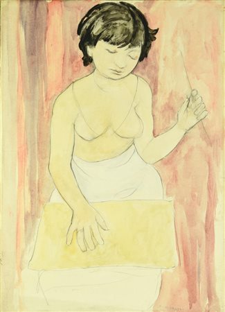 Felice Casorati, (1883 - 1963) RAGAZZA BRUNA gouache e matita su carta...