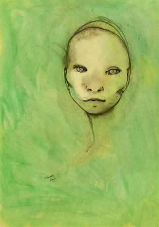 Enrico Colombotto Rosso, (1925 - 2013) RITRATTO SU SFONDO VERDE tecnica mista...