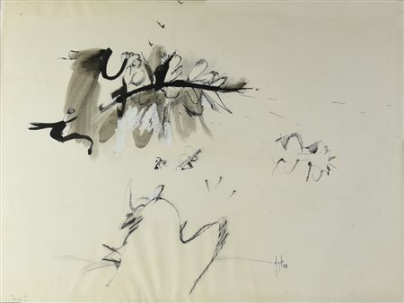 Sergio Dangelo, (1932 - 2022) NIDI tempera su carta, cm 48x65 firma e data...