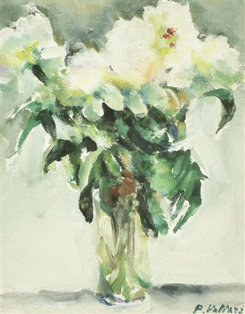 Paolo Vallorz, (1931) AZALEE BIANCHE olio su cartone telato, cm 19,5x15,4...