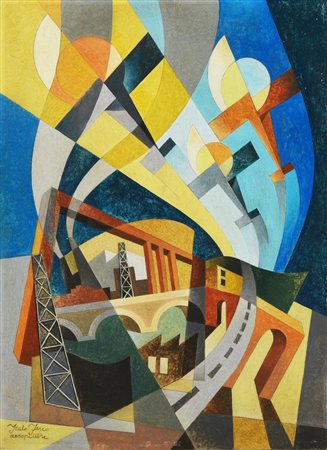 Italo Ferro, (1880 - 1934) AEROPITTURA olio su tavola, cm 35x25 firma