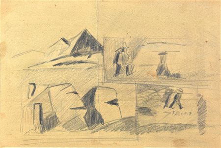 Mario Sironi, (1885 - 1961) COMPOSIZIONE matita e matita grassa su carta...