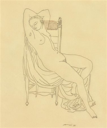 Giacomo Manzu', (1908 - 1991) NUDO FEMMINILE matita su carta, cm 25,5x22...