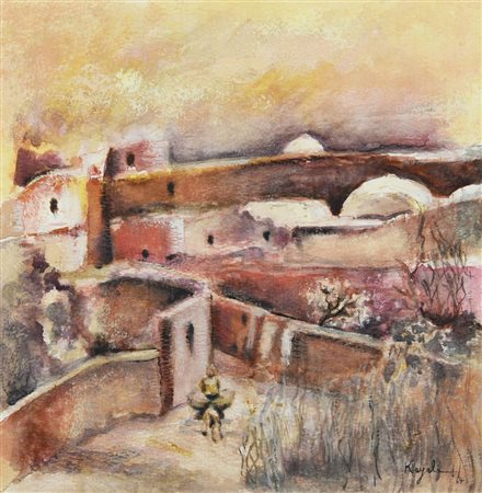 Louay Kayali, (1934 - 1978) PAESAGGIO tecnica mista su carta, cm 28,5x28...