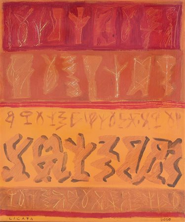 Riccardo Licata, (1929 - 2014) COMPOSIZIONE olio su tela, cm 55x46 firma...