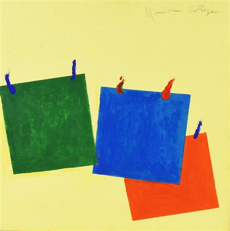 Aldo Mondino, (1938 - 2005) COLLAGE olio e acrilico su tela, cm 50x50 firma e...