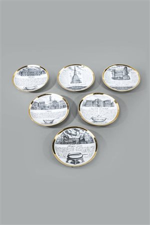 PIERO FORNASETTI<BR>Milano 1913 - 1988<BR>Sei piatti della serie Specialità torinesi