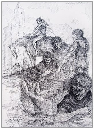 ANGELO CANEVARI Roma 1930 Senza titolo 1971 China su cartoncino 35,2 x 25,5....