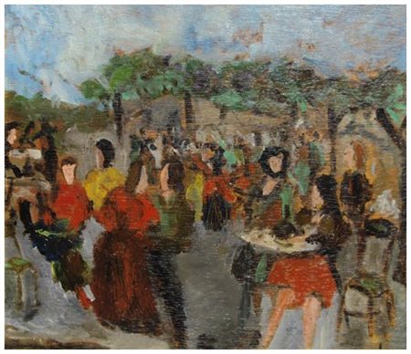 ROBERTO BALESTRI Pisa 1939 Ballo sotto la pergola 1971 Olio su tavola 30,5 x...