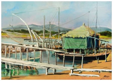 LORENZO PALAZZI Livorno 1921 – 1990 Senza titolo Olio su faesite 50 x 70....