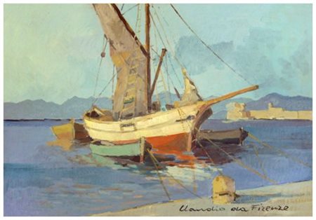CLAUDIO DOMENICI (Da Firenze) Firenze 1943 Marina Olio su faesite 35 x 50....