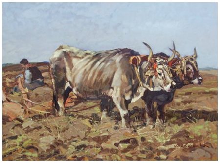 MASANIELLO LUSCHI Livorno 1942 – 1995 Buoi all’aratro (Maremma) 1986 Olio su...