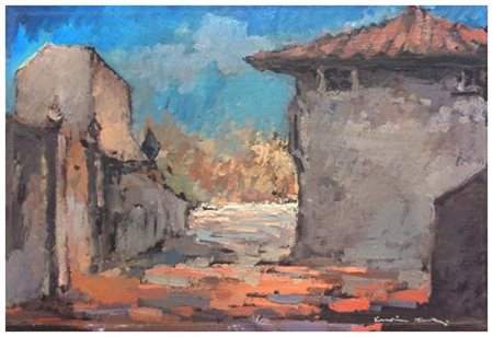 VOLTOLINO FONTANI Livorno 1920 – 1976 Via Ambrosiana Olio su faesite 30,2 x...