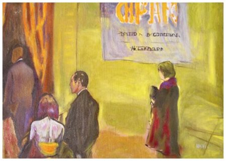 ALBERTO SUGHI Cesena 1928 – Bologna 2012 L’atrio del cinema Olio su tela 50 x...