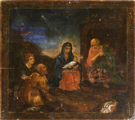 PITTORE ANONIMO<BR>Fine XVIII secolo<BR>"Adorazione del bambino"