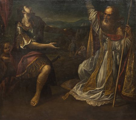 PITTORE ANONIMO DEL XVII SECOLO<BR>"Religioso che invoca la protezione divina"