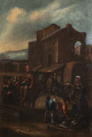 PITTORE ANONIMO DEL XVIII SECOLO<BR>"Scena di mercato"