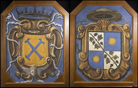 PITTORE ANONIMO<BR>Fine XVIII secolo<BR>Coppia di stemmi araldici