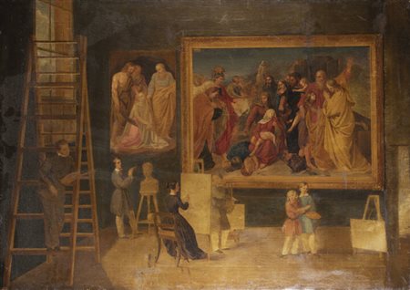 PITTORE ANONIMO PRIMI ANNI XIX SECOLO<BR>Primi anni del XIX secolo<BR>"Lezione all'accademia"