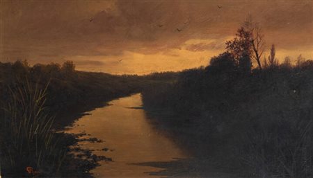 GIOVANNI PISANO<BR>Sevi (NU) 1875 - 1964 Torino<BR>"Tramonto sull canale"