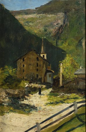 PITTORE ANONIMO<BR>Fine XVIII secolo<BR>"Paesaggio con chiesette"