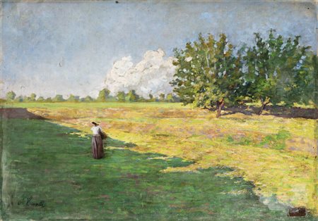 ALESSANDRO CAVALLI<BR>attivo XIX-XX<BR>"Paesaggio estivo con contadina"