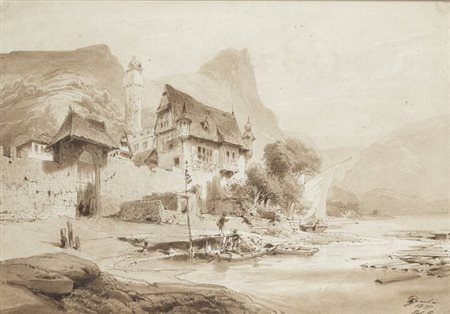 ENRICO GAMBA<BR>Torino 1831 - 1883<BR>"Sul Reno" 1870