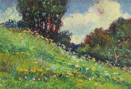 BENEDETTO GHIVARELLO<BR>Torino 1882 - 1955<BR>"Paesaggio collinare" 5.6.1953